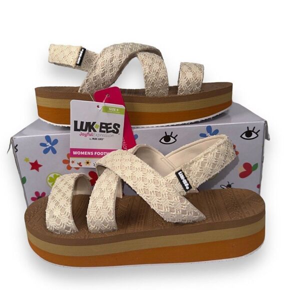 Lukees by Muk Luks Sand Games Platform Sandals Oatmeal Women's 9 - Picture 1 of 12
